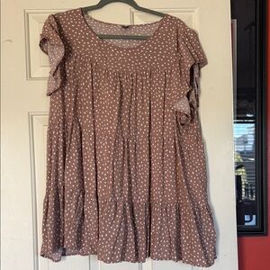 SHEIN Brown Polka Dot Ruffle Top
